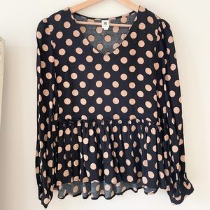 Black and tan polka dot blouse